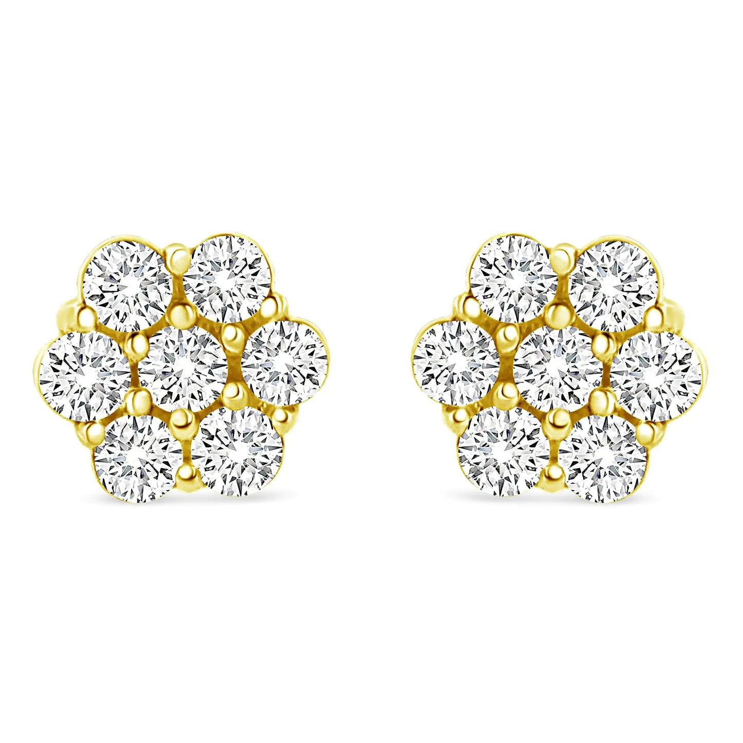 14K Yellow Gold 1/2 Cttw Round Brilliant Cut Diamond Floral Cluster Screwback Stud Earrings (I-J Color, SI2-I1 Clarity) WEM Support (www.WEM.support)