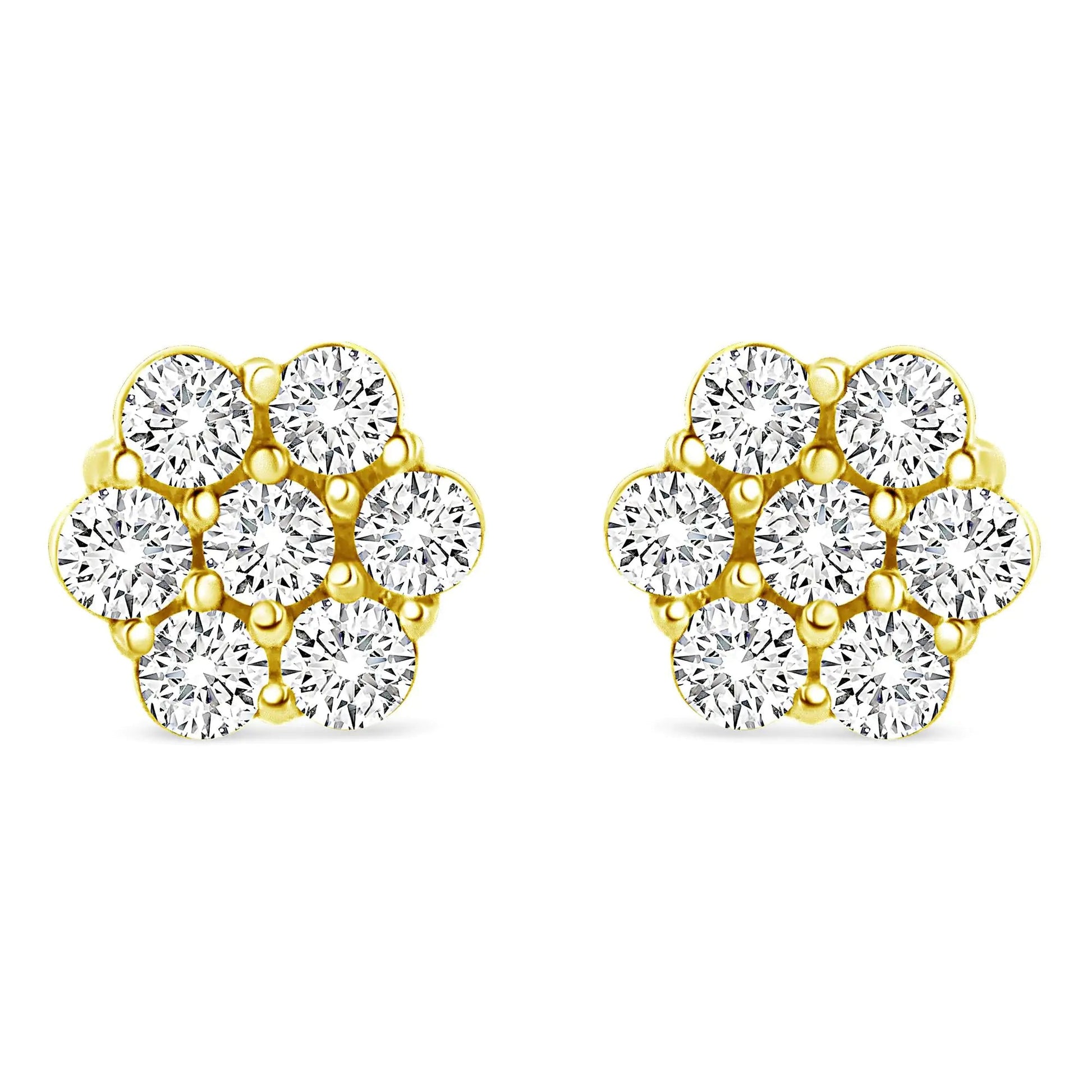 14K Yellow Gold 1/2 Cttw Round Brilliant Cut Diamond Floral Cluster Screwback Stud Earrings (I-J Color, SI2-I1 Clarity) WEM Support (www.WEM.support)
