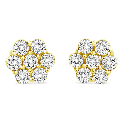 14K Yellow Gold 1/2 Cttw Round Brilliant Cut Diamond Floral Cluster Screwback Stud Earrings (I-J Color, SI2-I1 Clarity) WEM Support (www.WEM.support)