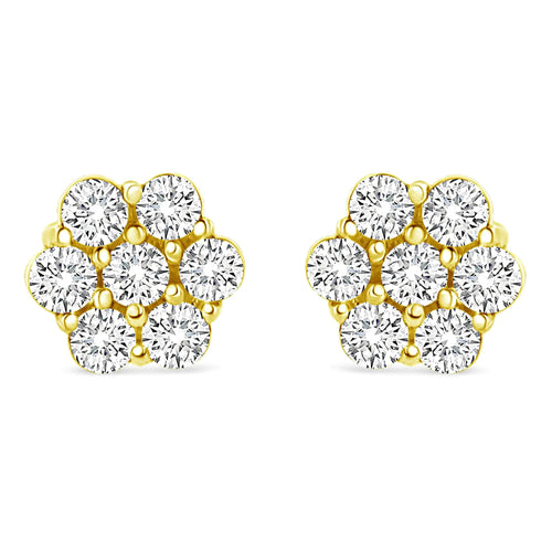 14K Yellow Gold 1/2 Cttw Round Brilliant Cut Diamond Floral Cluster Screwback Stud Earrings (I-J Color, SI2-I1 Clarity) WEM Support (www.WEM.support)