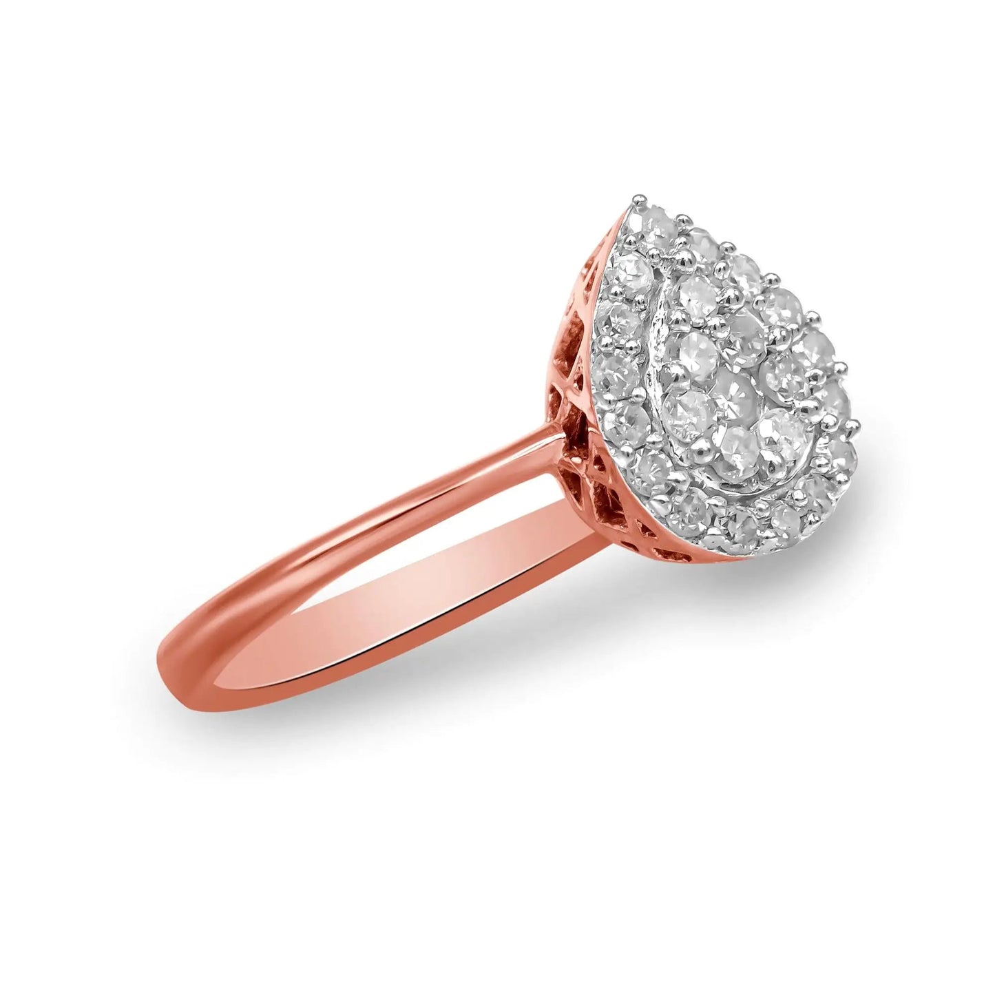 10K Rose Gold 3/8 Cttw Round-Cut Diamond Pear Promise Ring (I-J Color, I2-I3 Clarity) WEM Support (www.WEM.support)