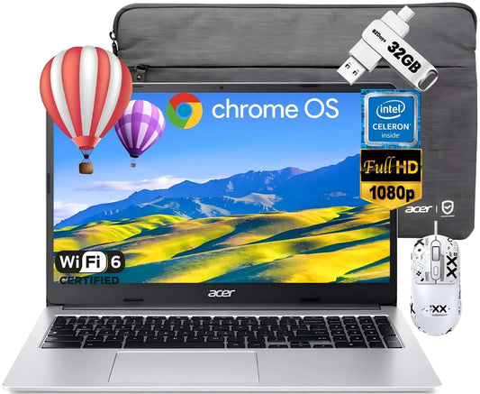 acer Chromebook 315 Laptop Computer for Student Business 15.6" FHD IPS Display Chomebook Laptops Intel Celeron N4500 4 GB RAM|320 GB(64 GB eMMC+256 GB Card) WiFi6 Chrome OS+Designed Accessories - Catch Cards