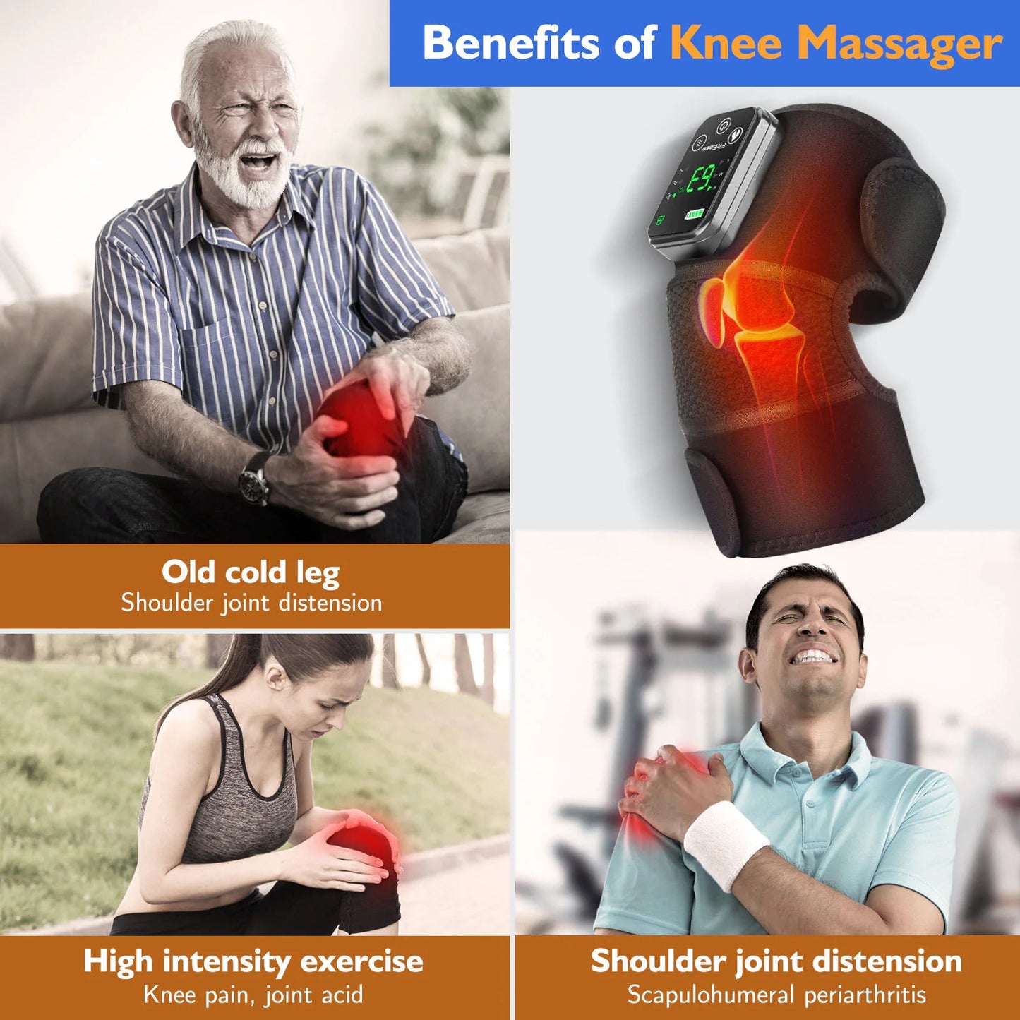 Kneecap, Elbow and Shoulder Intelligent Heating Vibration Massager WEM Support (www.WEM.support)