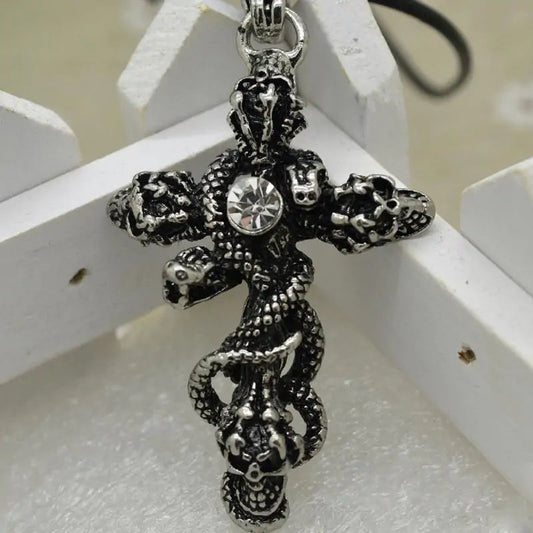 Snake Cross Skeleton Skull Pendant Necklace for Men WEM Support (www.WEM.support)