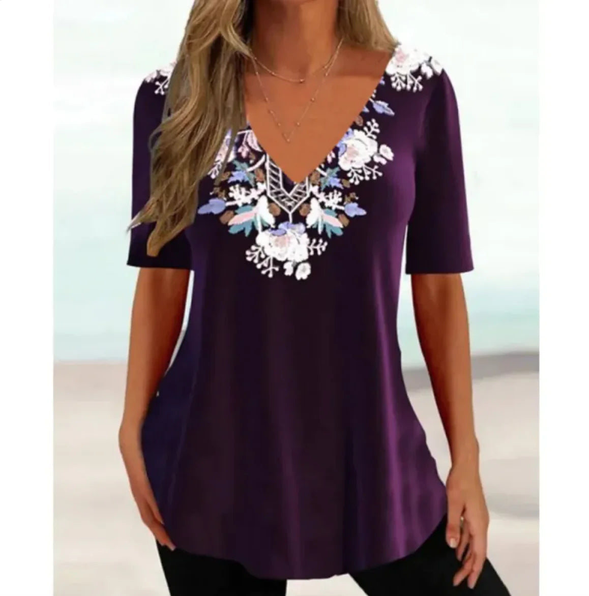 Women's Summer V-Neck Casual Top WEM Support (www.WEM.support)