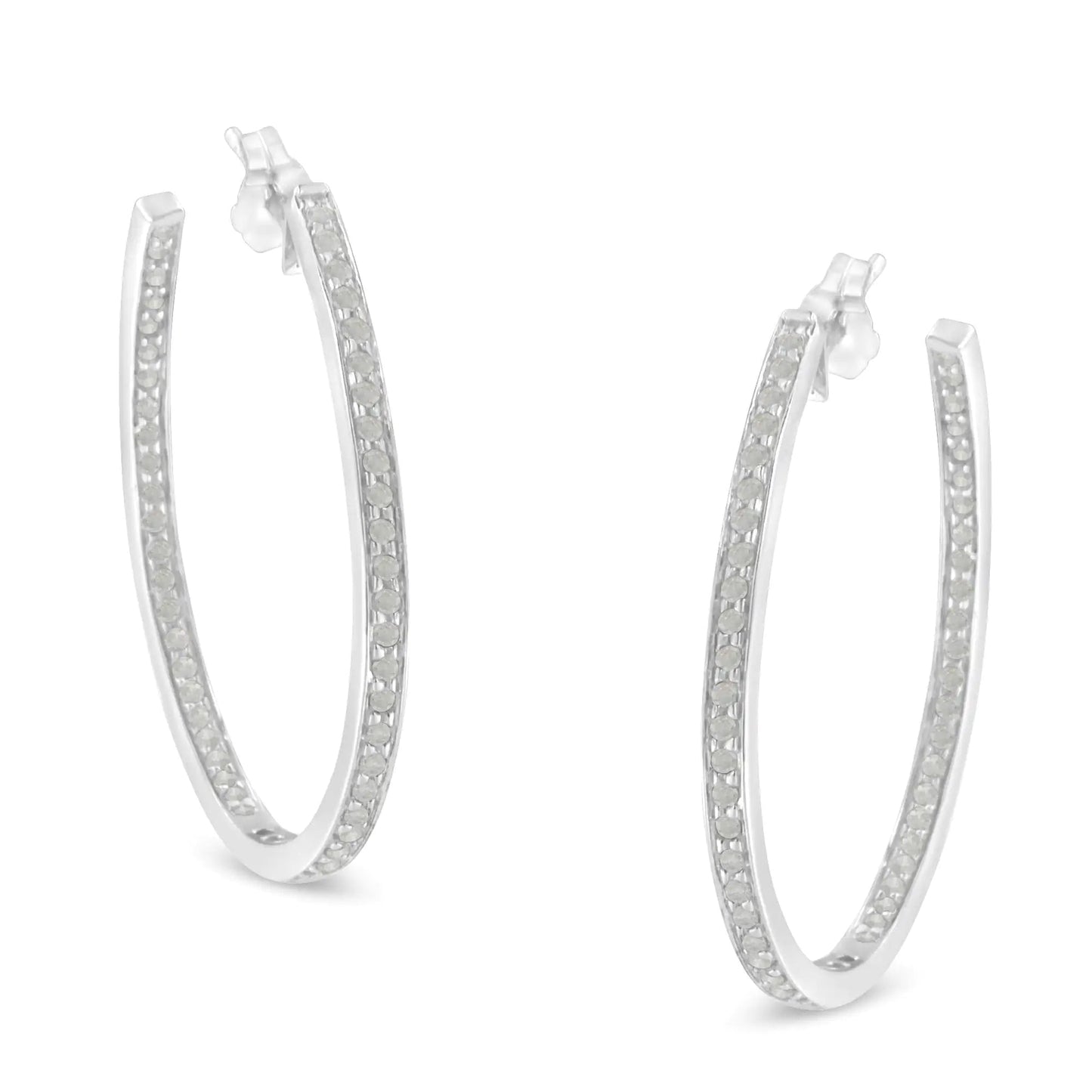 14K White Gold Round Diamond Hoop Earrings (1 cttw, H-I Color, I1-I2 Clarity) WEM Support (www.WEM.support)