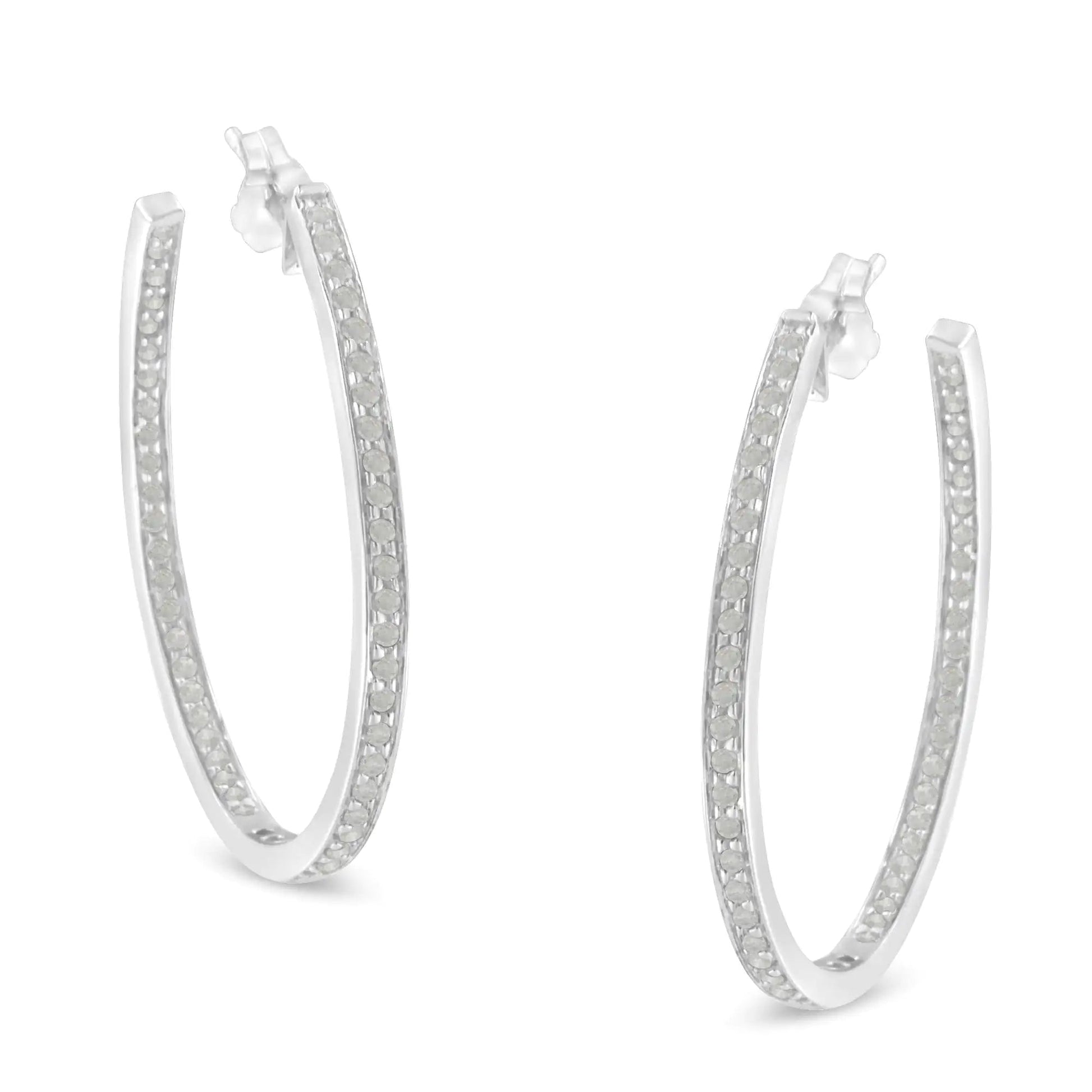 14K White Gold Round Diamond Hoop Earrings (1 cttw, H-I Color, I1-I2 Clarity) WEM Support (www.WEM.support)