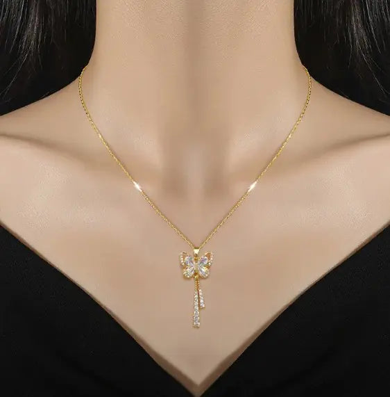Butterfly Tassel Full Diamond Necklace WEM Support (www.WEM.support)
