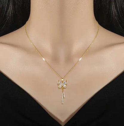 Butterfly Tassel Full Diamond Necklace WEM Support (www.WEM.support)
