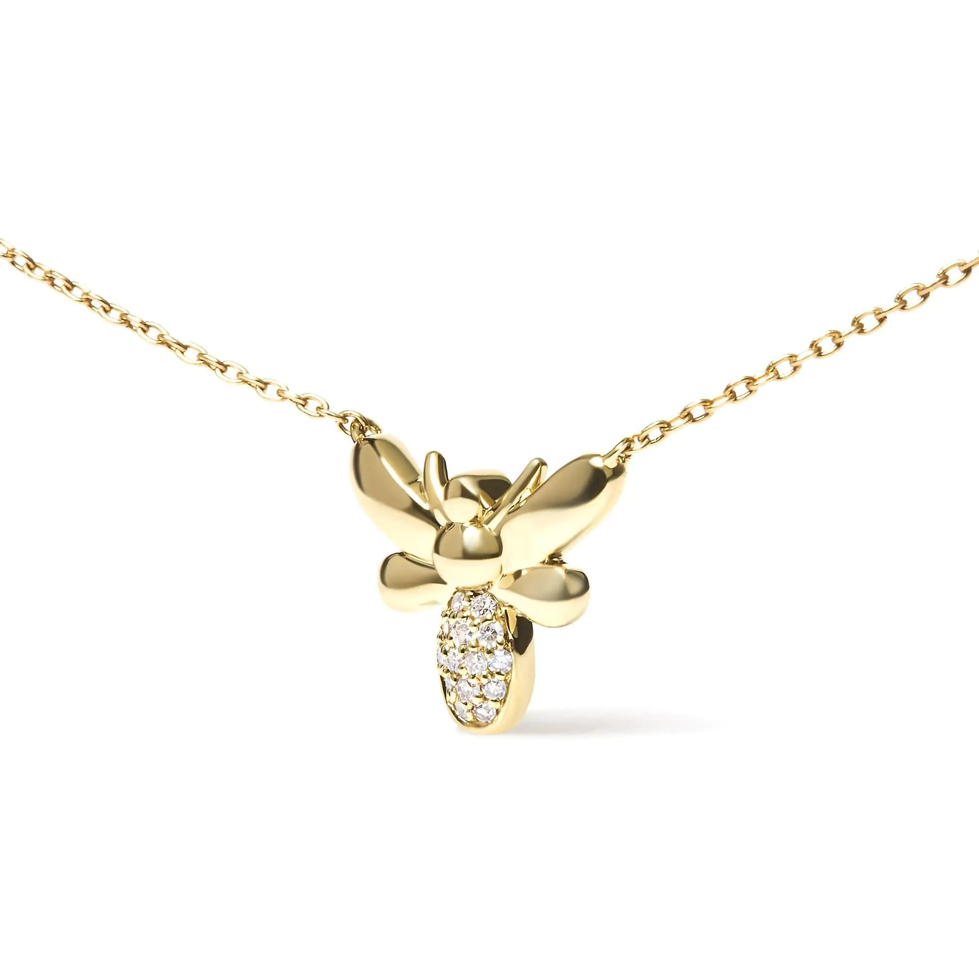 10K Yellow Gold Diamond Accented Bumble Bee Pendant 18" Inch Necklace (H-I Color, I1-I2 Clarity) WEM Support (www.WEM.support)