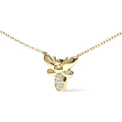 10K Yellow Gold Diamond Accented Bumble Bee Pendant 18" Inch Necklace (H-I Color, I1-I2 Clarity) WEM Support (www.WEM.support)