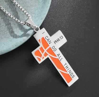 Athlete's Steel Cross Baseball Pendant - Catch Cards