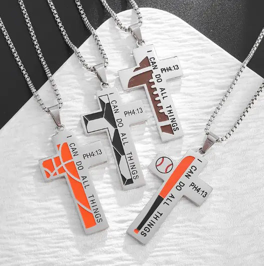 Athlete's Steel Cross Baseball Pendant - Catch Cards