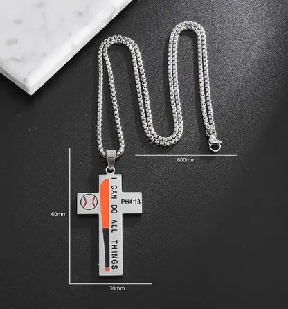Athlete's Steel Cross Baseball Pendant - Catch Cards