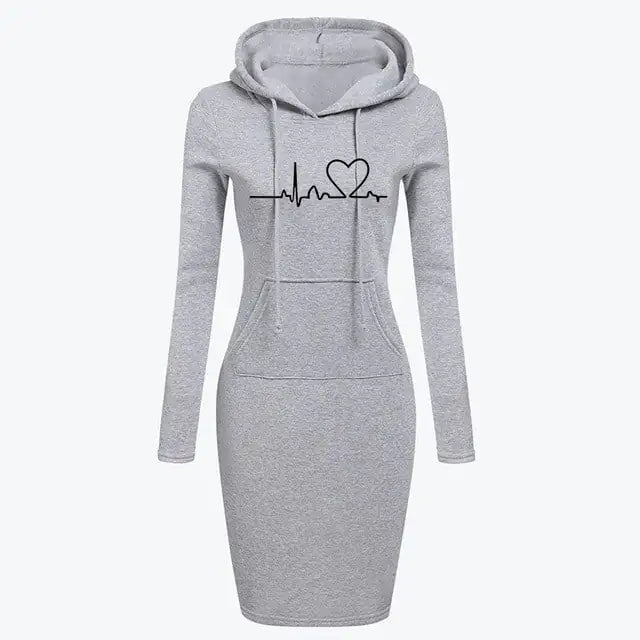 Autumn Winter Women's Long - Sleeved Hoodie Dress - Catch Cards