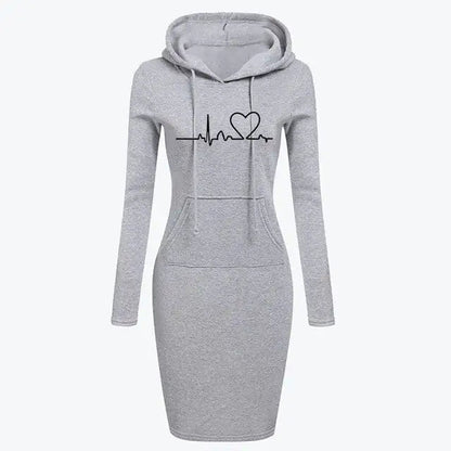 Autumn Winter Women's Long - Sleeved Hoodie Dress - Catch Cards