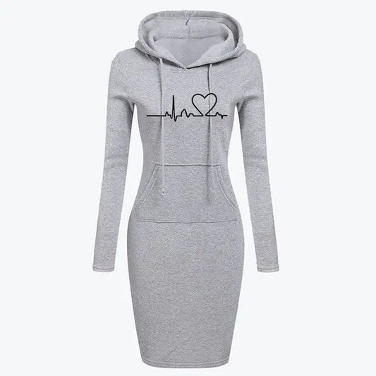 Autumn Winter Women's Long - Sleeved Hoodie Dress - Catch Cards