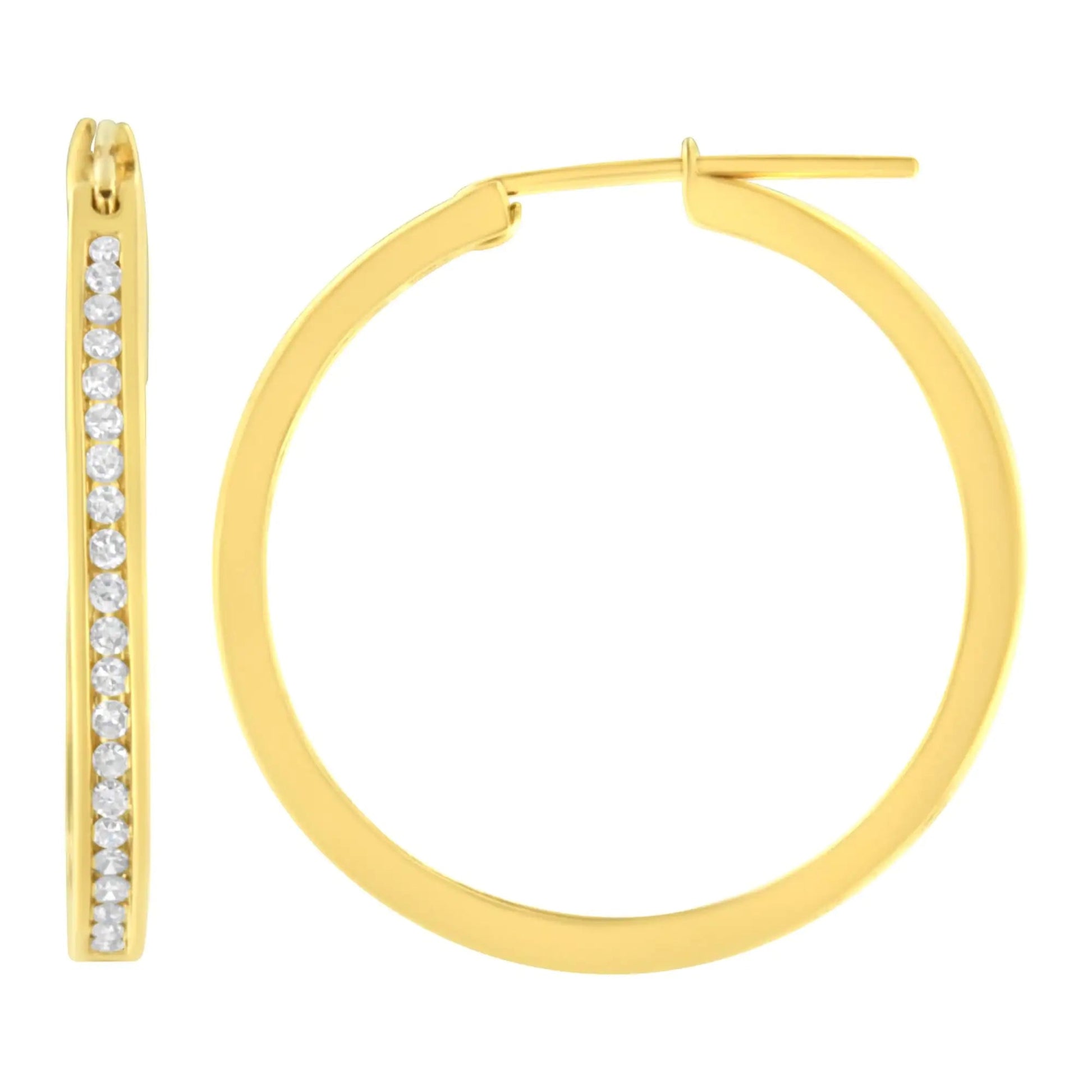 14K Yellow Gold 1/2 cttw Channel Set Diamond Classic Hoop Earrings (I-J Color, SI2-I1 Clarity) WEM Support (www.WEM.support)
