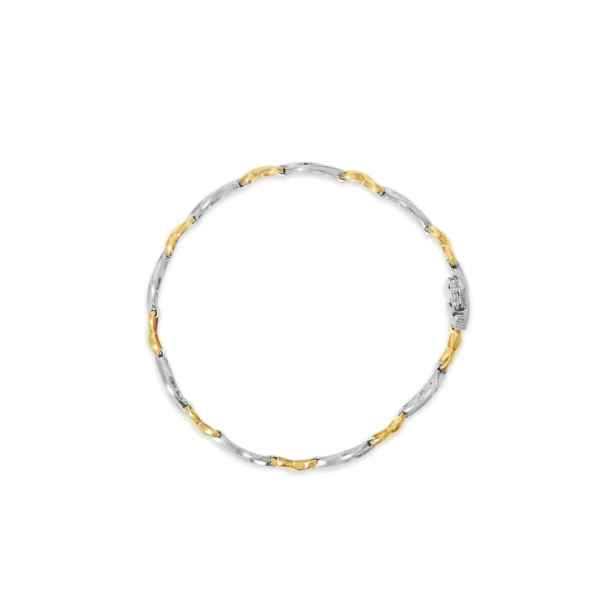 10K Two Tone Gold 1.00 Cttw Channel Set Baguette Diamond Chevron Wave Link 7" Bracelet (I-J Color, I2-I3 Clarity) WEM Support (www.WEM.support)