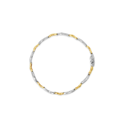 10K Two Tone Gold 1.00 Cttw Channel Set Baguette Diamond Chevron Wave Link 7" Bracelet (I-J Color, I2-I3 Clarity) WEM Support (www.WEM.support)