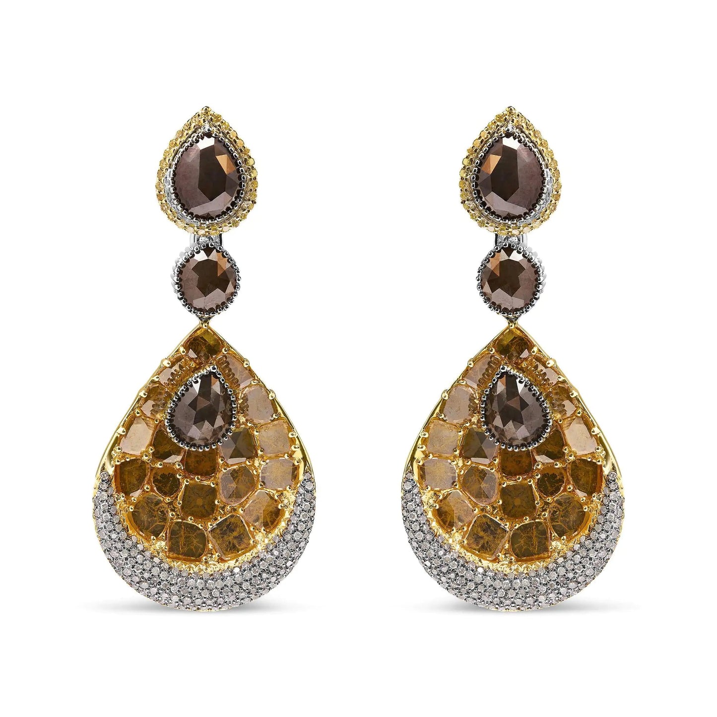 14K White and Yellow Gold 16 1/4 Cttw Fancy Color Rose Cut Diamond Disc Drop Dangle Statement Earrings (Fancy Colors, I2-I3 Clarity) WEM Support (www.WEM.support)