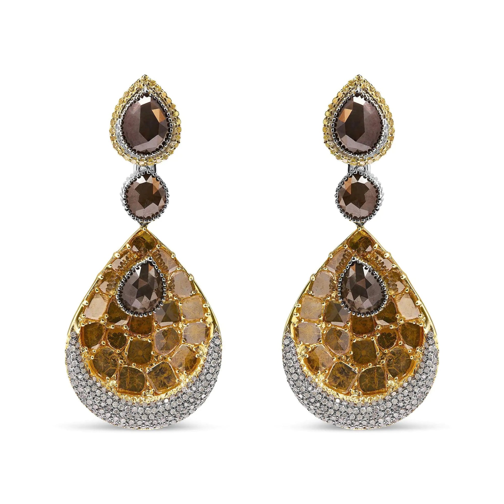 14K White and Yellow Gold 16 1/4 Cttw Fancy Color Rose Cut Diamond Disc Drop Dangle Statement Earrings (Fancy Colors, I2-I3 Clarity) WEM Support (www.WEM.support)