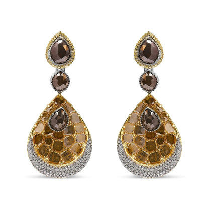 14K White and Yellow Gold 16 1/4 Cttw Fancy Color Rose Cut Diamond Disc Drop Dangle Statement Earrings (Fancy Colors, I2-I3 Clarity) WEM Support (www.WEM.support)