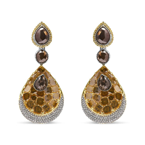 14K White and Yellow Gold 16 1/4 Cttw Fancy Color Rose Cut Diamond Disc Drop Dangle Statement Earrings (Fancy Colors, I2-I3 Clarity) WEM Support (www.WEM.support)