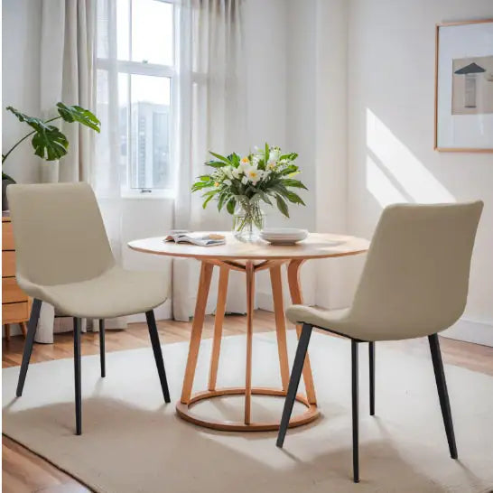 Tan PU Leather Dining Chair With Metal Legs, Modern Upholstered Chair Set Of 4 For Kitchen WEM Support (www.WEM.support)