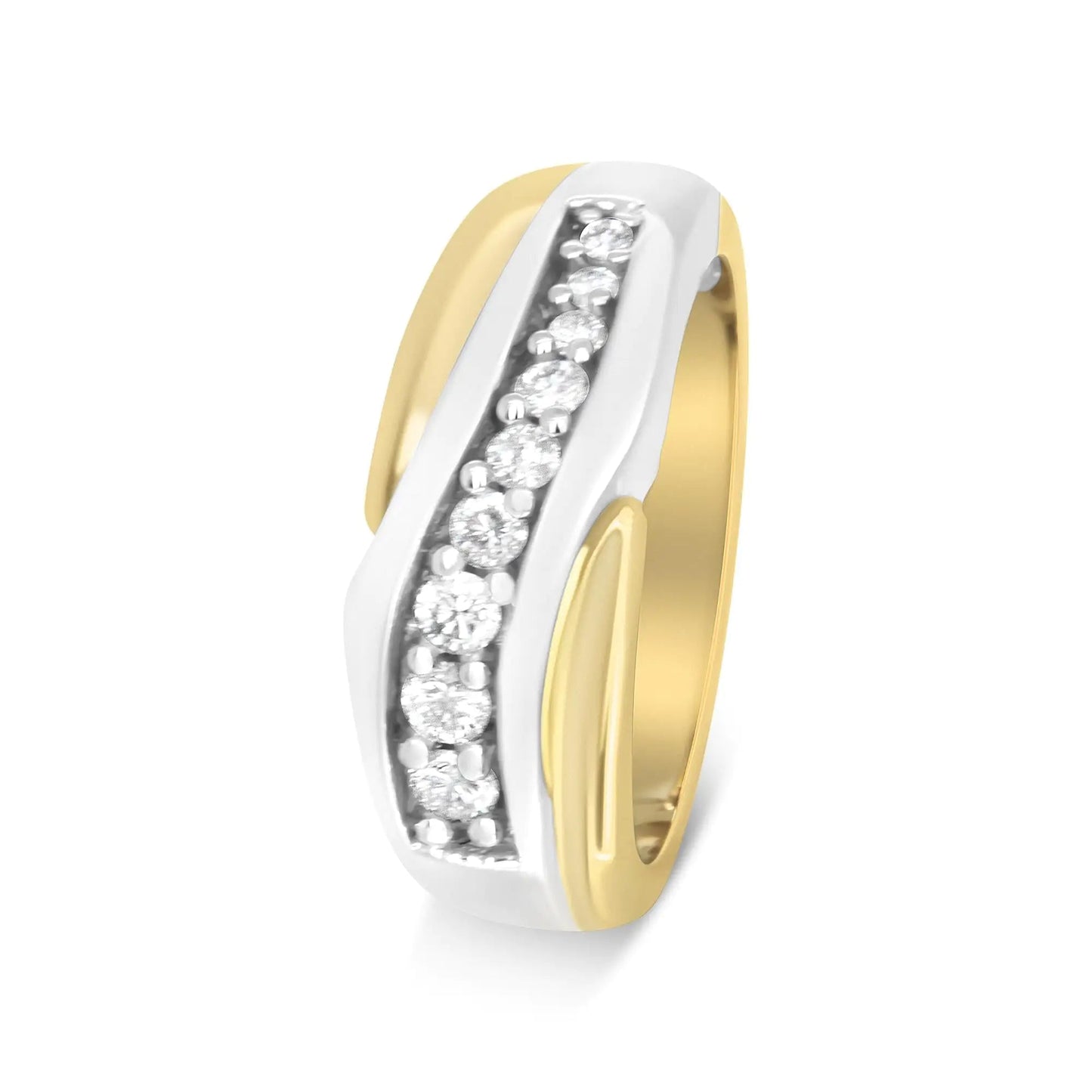 14K Yellow and White Gold 1/2 Cttw Round-Cut Diamond Classic Gent's Band (H-I Color, I1 Clarity) - Size 10 WEM Support (www.WEM.support)