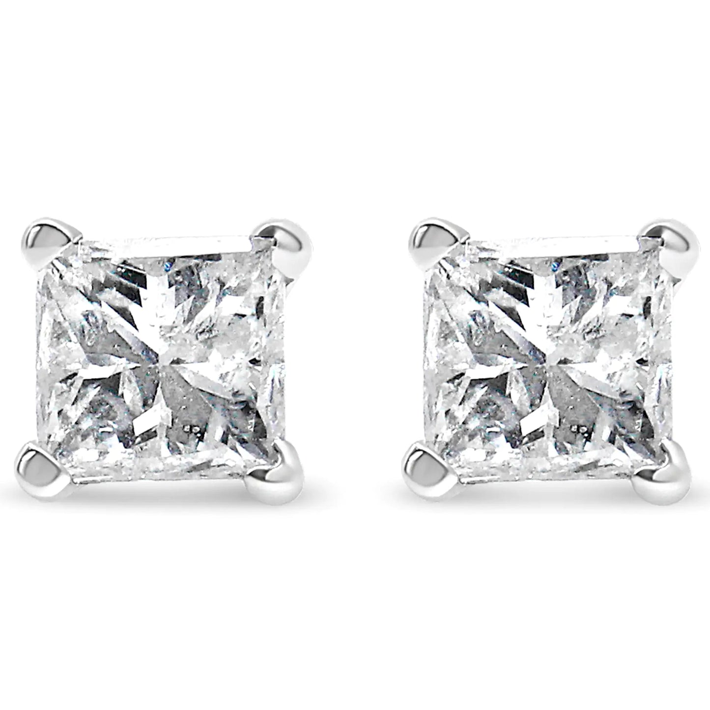 14K White Gold 3/8 Cttw Princess-Cut Square Diamond Classic 4-Prong Solitaire Stud Earrings(H-I, I1-I2) WEM Support (www.WEM.support)