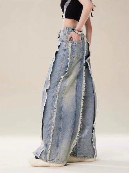 Jeans Destroyed Loose Burrs Wide Leg Bootcut Pants WEM Support (www.WEM.support)
