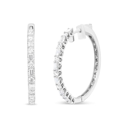 14K White Gold 1 3/4 Cttw Round and Baguette Diamond Hoop Earrings - (H-I Color, SI2-I1 Clarity) WEM Support (www.WEM.support)