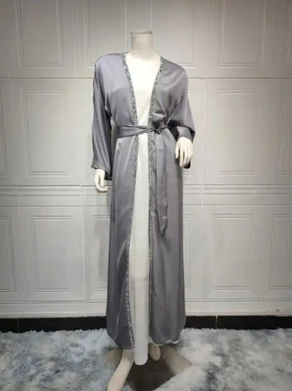 Rhinestone Dress Fashion Satin Soft Shawl Waist-tight Robe WEM Support (www.WEM.support)