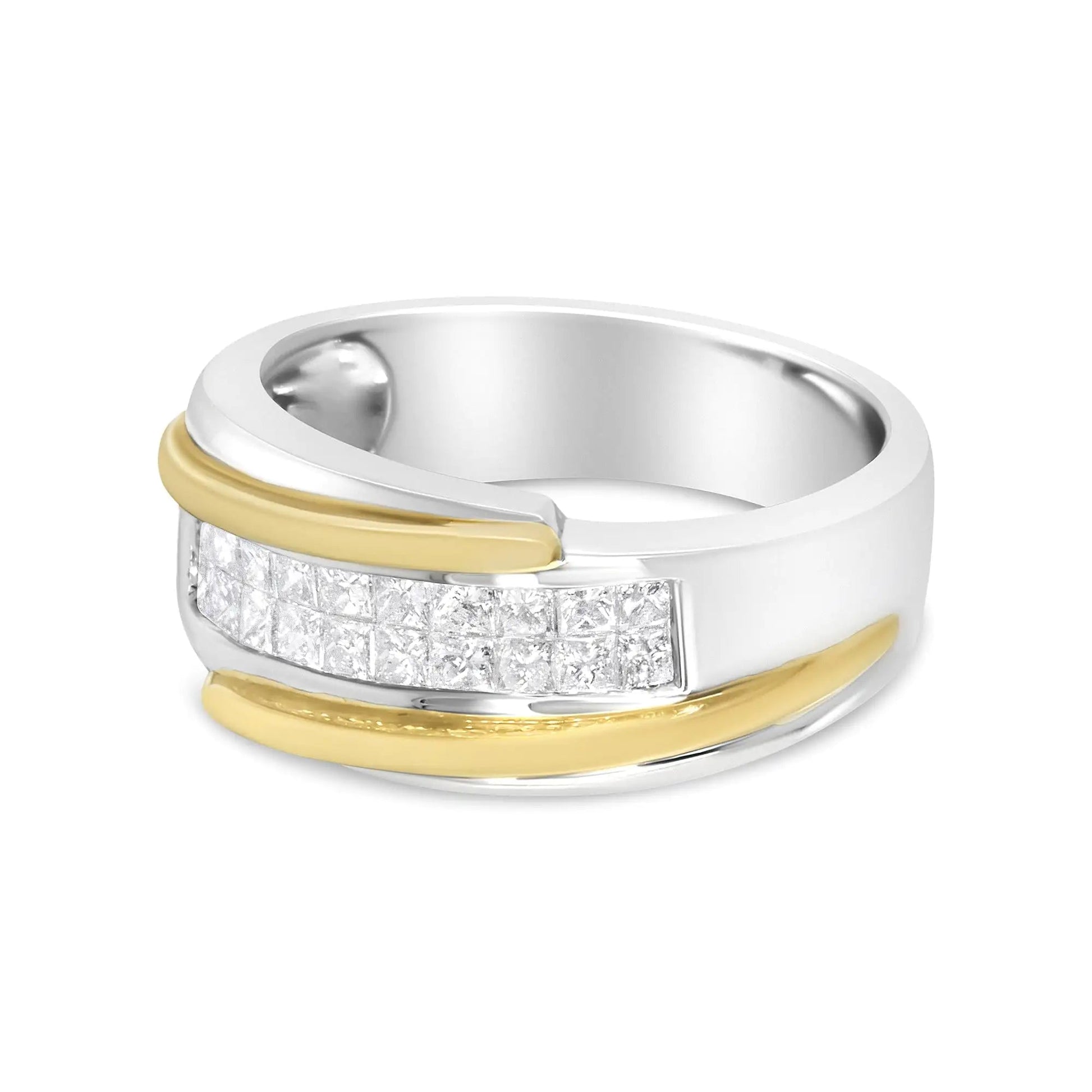 14K Yellow and White Gold 1.00 Cttw Princess-Cut Diamond Modern Gent's Band (H-I Color, SI2-I1 Clarity) - Size 10 WEM Support (www.WEM.support)