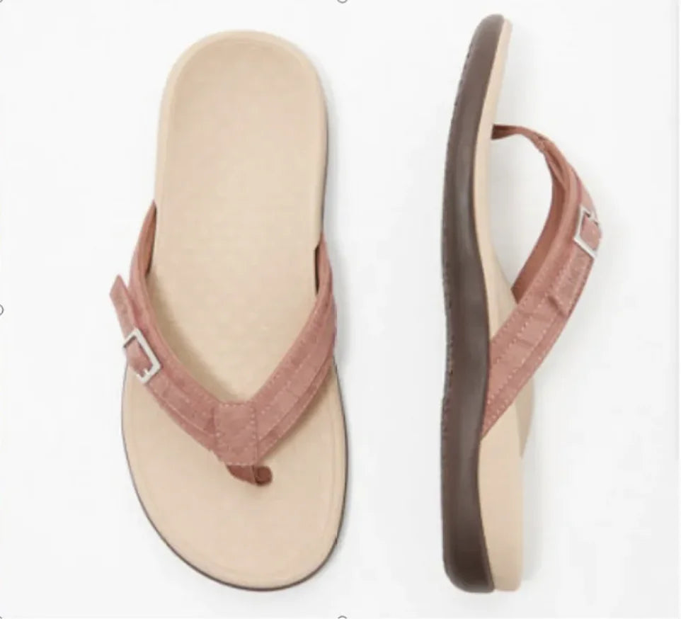 Women's Stylish Flat PU Metal Flip Flops for Home and Leisure WEM Support (www.WEM.support)