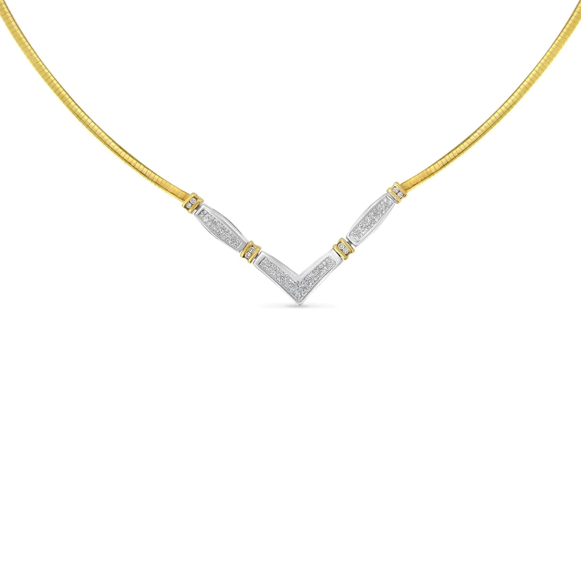 14K Two-Toned Gold 1 cttw Diamond Chevron "V" Necklace (H-I, SI1-SI2) WEM Support (www.WEM.support)