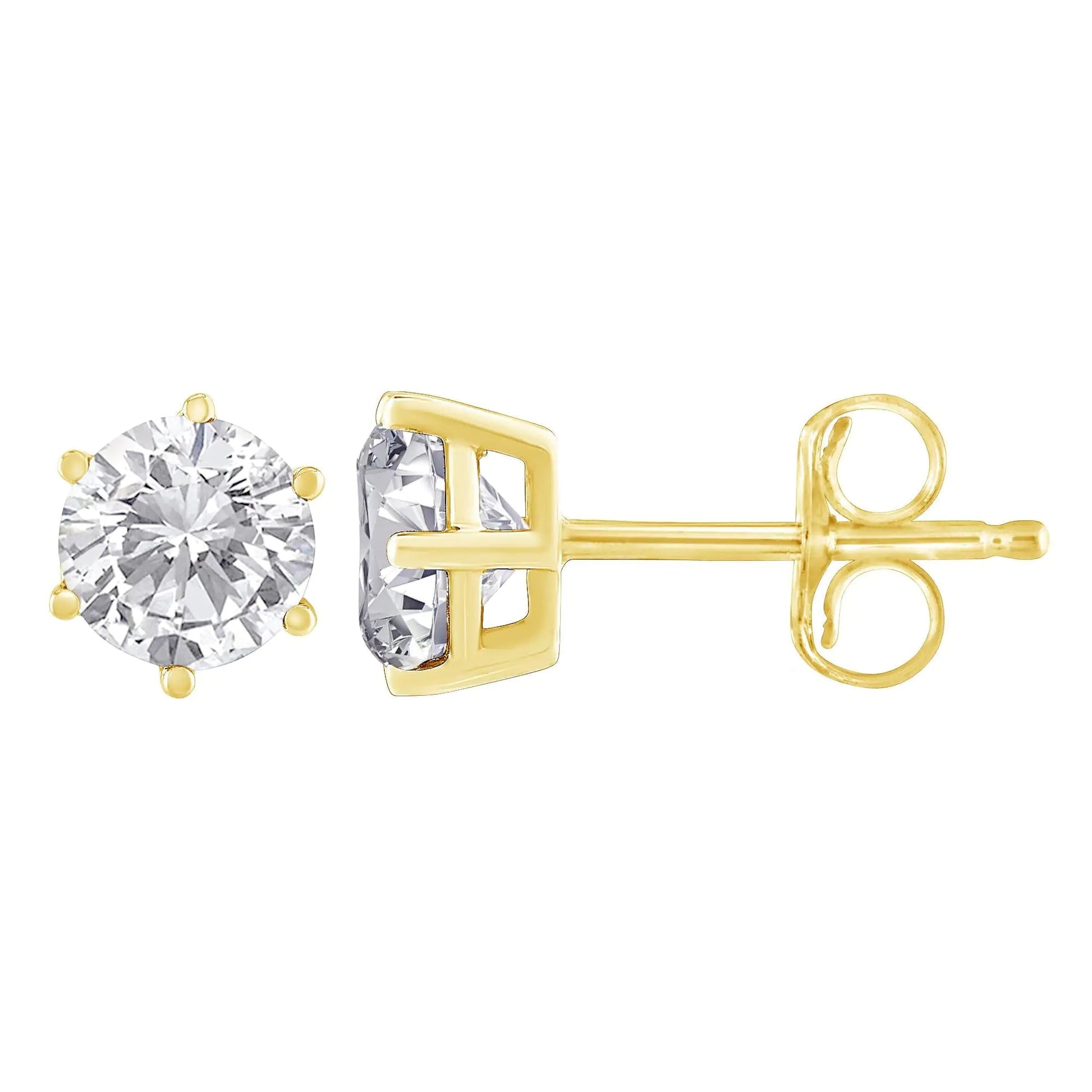 14K Yellow Gold 3/4 Cttw Round Brilliant-Cut Diamond Classic 6-Prong Stud Earrings (K-L Color, I2-I3 Clarity) WEM Support (www.WEM.support)