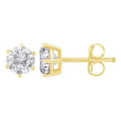 14K Yellow Gold 3/4 Cttw Round Brilliant-Cut Diamond Classic 6-Prong Stud Earrings (K-L Color, I2-I3 Clarity) WEM Support (www.WEM.support)