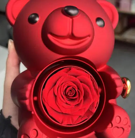 Rotating Bear Gift Box Rose Jewelry Box WEM Support (www.WEM.support)