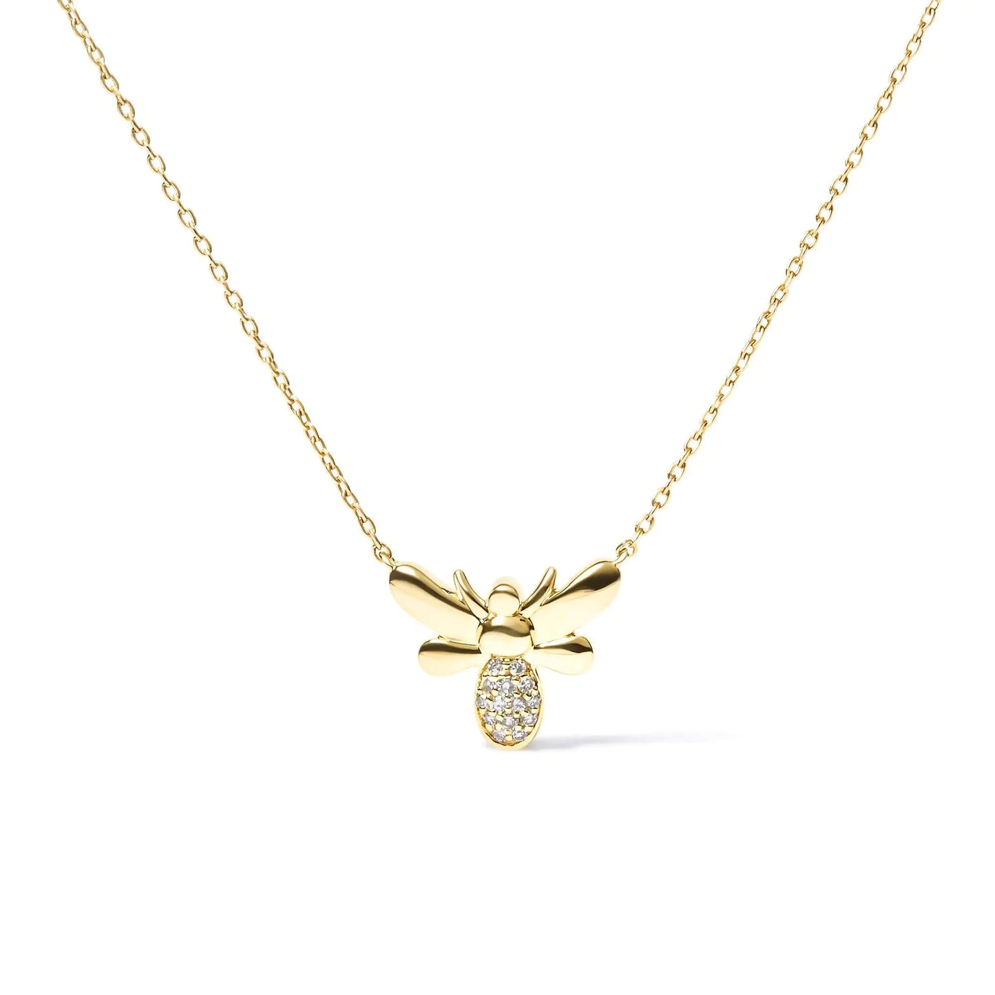 10K Yellow Gold Diamond Accented Bumble Bee Pendant 18" Inch Necklace (H-I Color, I1-I2 Clarity) WEM Support (www.WEM.support)