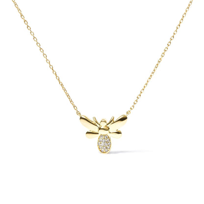 10K Yellow Gold Diamond Accented Bumble Bee Pendant 18" Inch Necklace (H-I Color, I1-I2 Clarity) WEM Support (www.WEM.support)