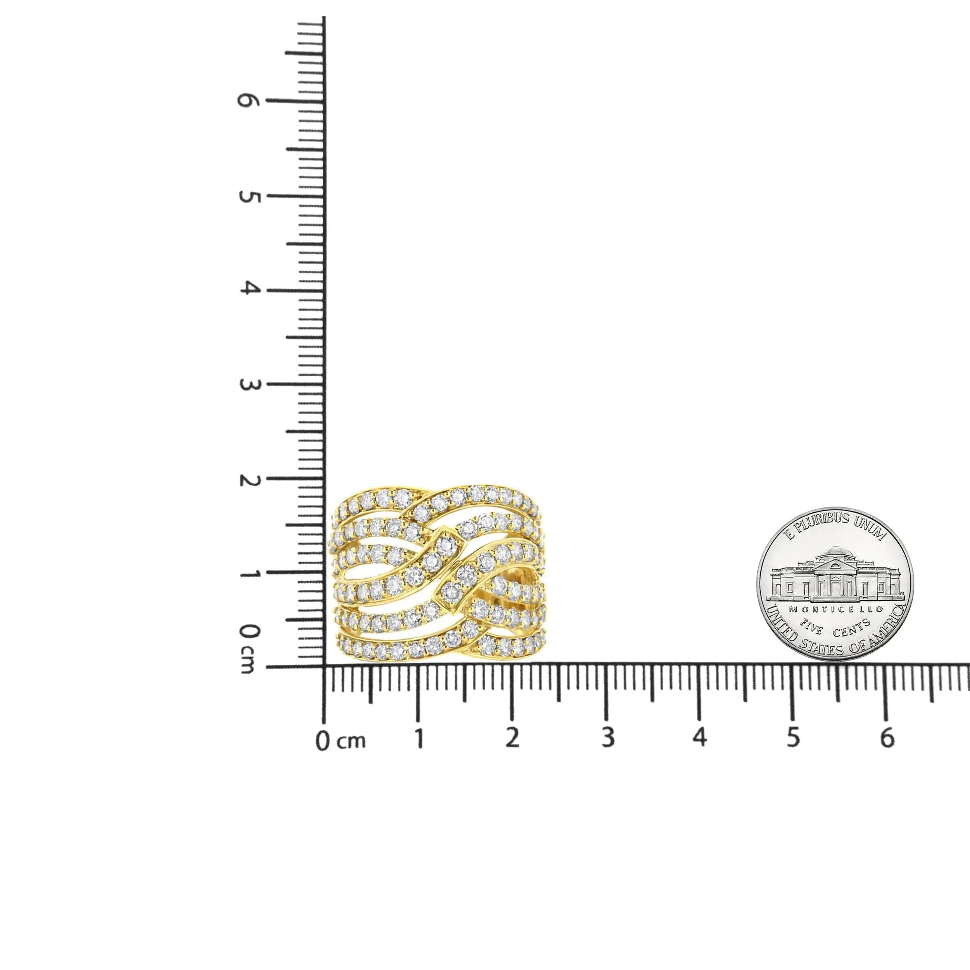10K Yellow Gold 3.00 Cttw Diamond Multi Row Bypass Wave Cocktail Band Ring (J-K Color, I1-I2 Clarity) WEM Support (www.WEM.support)