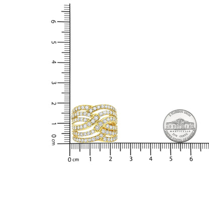 10K Yellow Gold 3.00 Cttw Diamond Multi Row Bypass Wave Cocktail Band Ring (J-K Color, I1-I2 Clarity) WEM Support (www.WEM.support)