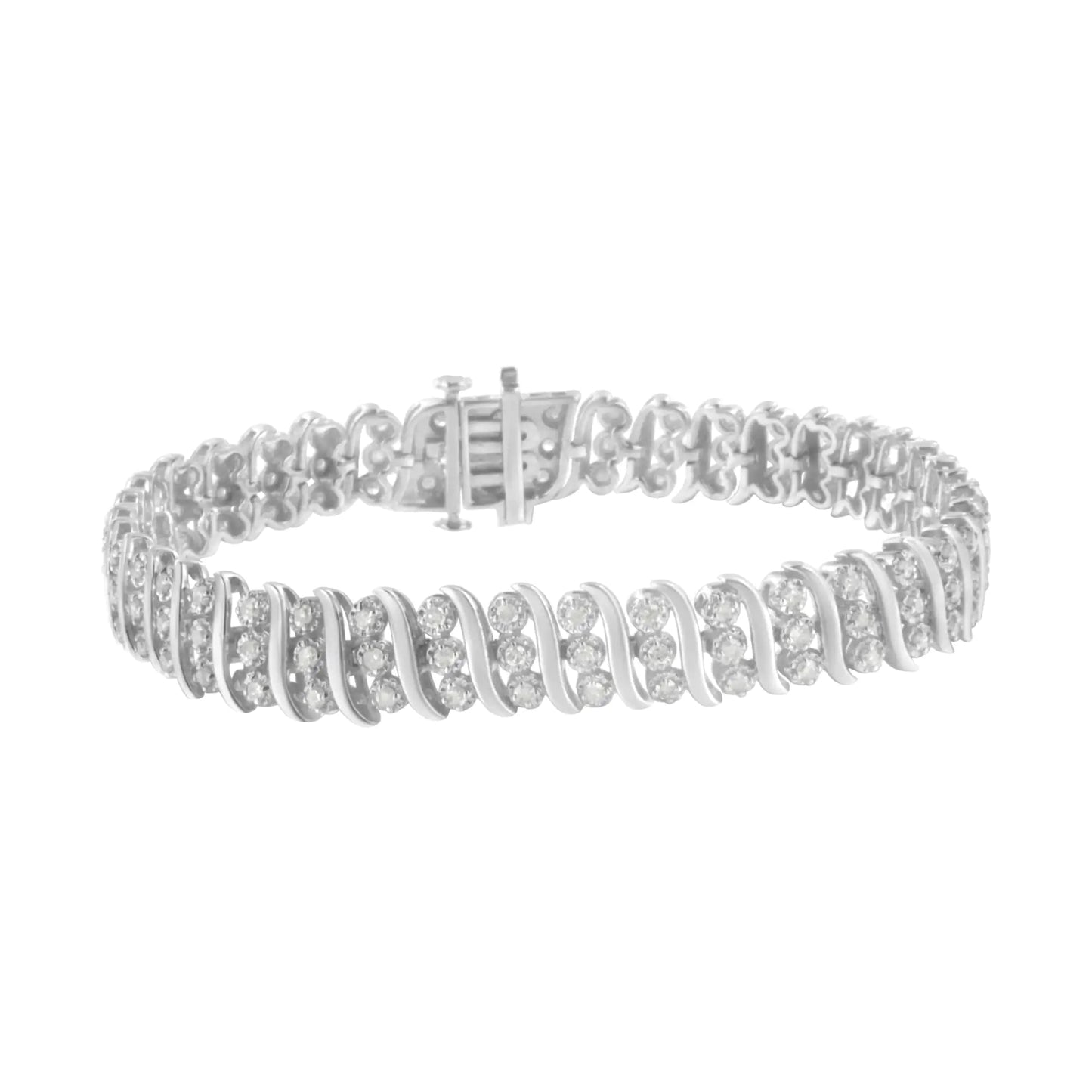 Bracelet Double Rangée en Argent Sterling et Diamants 2 cttw (I-J, I2-I3) WEM Support (www.WEM.support)