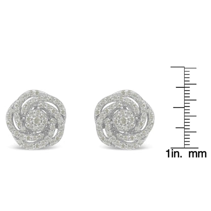 10k White Gold Rose-Cut Diamond Floral Cluster Earrings (1 cttw, I-J Color, I2-I3 Clarity) WEM Support (www.WEM.support)