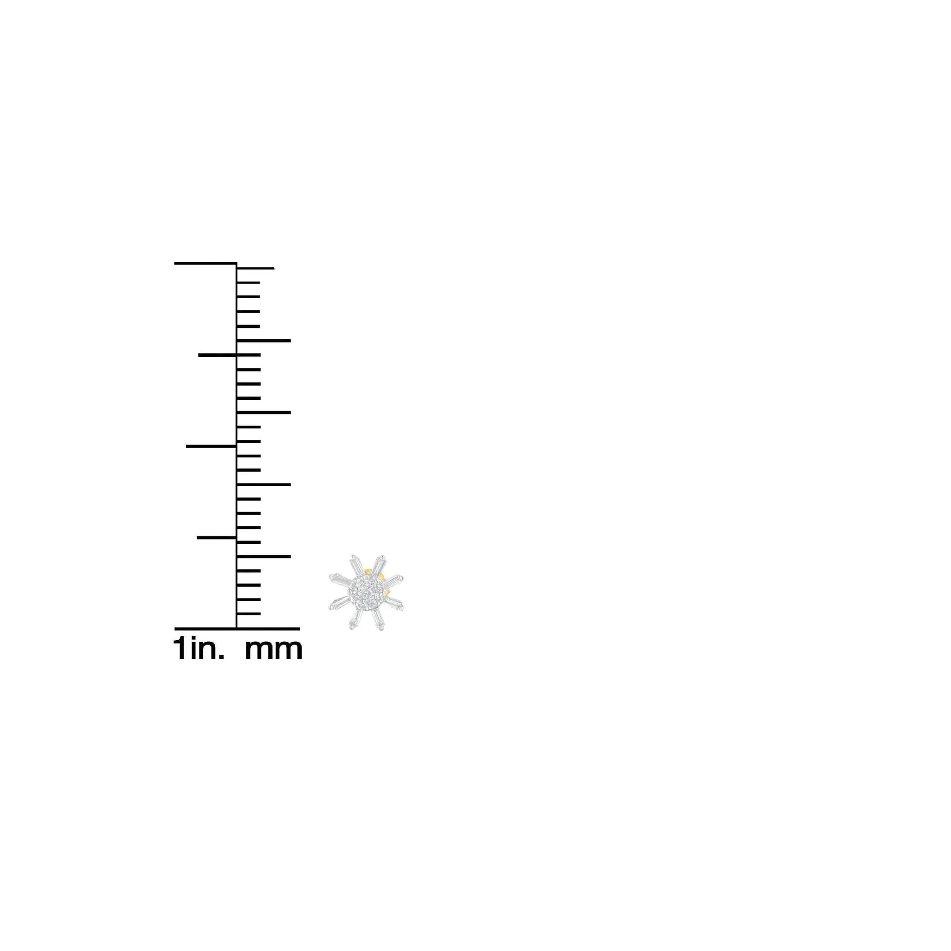 Boucles d'oreilles clous en or jaune 10k avec diamants ronds et baguettes (0,50 ct, couleur H-I, clarté I2-I3) WEM Support (www.WEM.support)