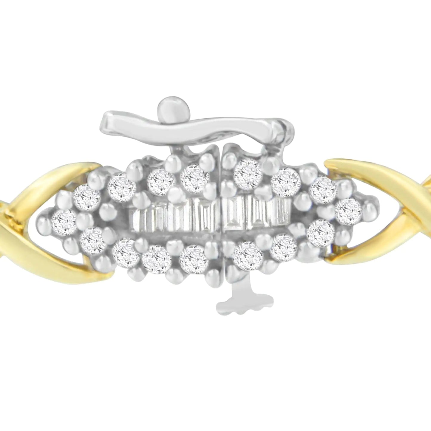 10K Two-Toned Round and Baguette-cut Diamond Bracelet (3 cttw, H-I Color, I2-I3 Clarity) WEM Support (www.WEM.support)