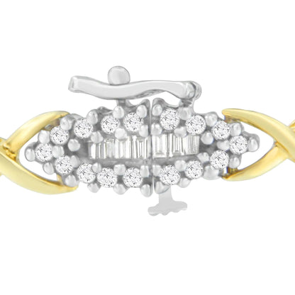 10K Two-Toned Round and Baguette-cut Diamond Bracelet (3 cttw, H-I Color, I2-I3 Clarity) WEM Support (www.WEM.support)