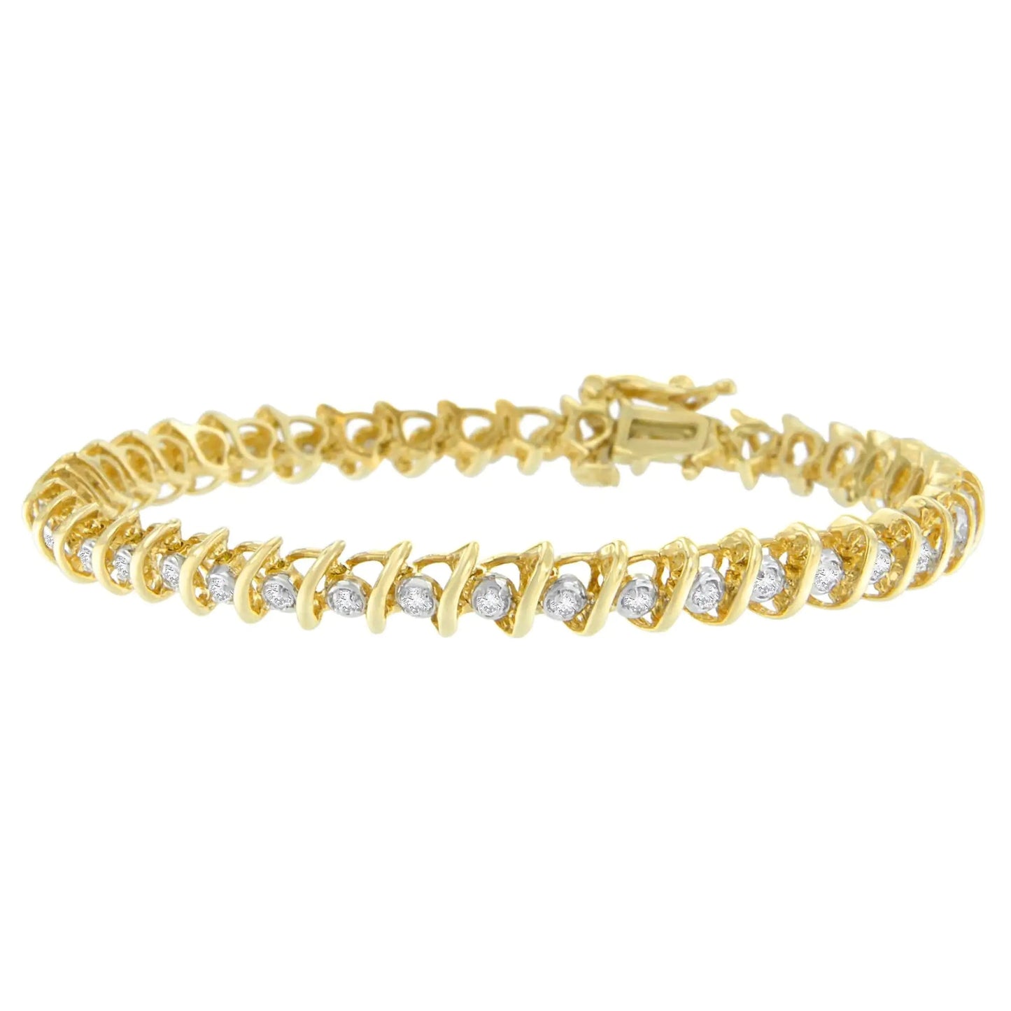 10K Yellow Gold Round Cut Diamond 'S' Bracelet (1.00 cttw, I-J Color, I2-I3 Clarity) WEM Support (www.WEM.support)
